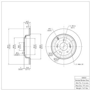 Hyundai Genesis Coupe Brake Rotor (1) - Rear - R1 Concepts - Plain - `10-`16